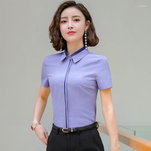 Kvinnors blusar Izicfly sommarstil Formell grå kvinnor topp elegant modeintervju ol Slim Shirt Office Ladies Work Wear