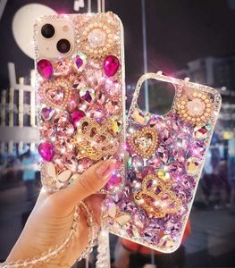 Capas de celular para iphone 11 12 13 14 pro max samsung galaxy note 20 s22 s21 s23 plus ultra luxo coroa coração diamante cristal capa para telefone l230731