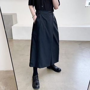 Calça masculina casual preta tendência primavera solta perna larga personalizada capri fashion camada dupla