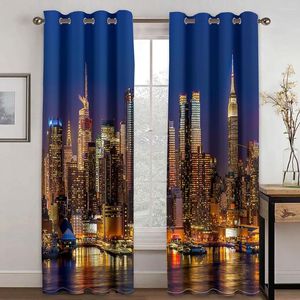 Tenda Personalizzata York Night Landscape City Bridge Building Tende per finestre sottili per soggiorno Camera da letto Decor 2 pezzi