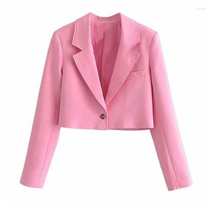 Ternos Femininos Primavera Feminino Chique Botão Único Lapela Rosa Curto Blazers Cor Sólida Doce Senhoras Terno Jaqueta Casual Manga Longa Feminino