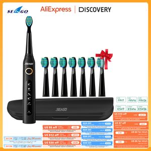 Cepillo de dientes Seago Electric Sonic Toothbrush 507 USB Recargable Adultos Temporizador a prueba de agua Cepillos de dientes electrónicos Cabezales de repuesto para regalo 230802