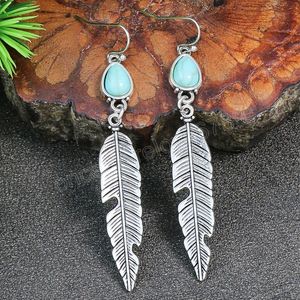 Ethnic Long Simple Metal Leaf Earrings for Women Vintage Stone Water Drop Dangle Earrings Indian Jhumka Vacation Casual Jewelry