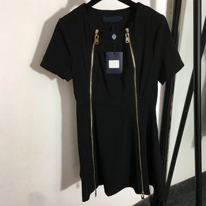 Vestido feminino com zíper duplo, vestidos de grife, moda, saias de manga curta, roupas femininas soltas, tamanho grande