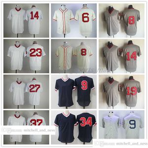 Vintage Movie Baseball trägt Trikot 6 Johnny Pesky 8 Carl Yastrzemski 9 Ted Williams 14 Jim Rice 19 Jackie Bradley Jr. 23 Travis Shaw Carlton Fisk David Ortiz Bill Lee