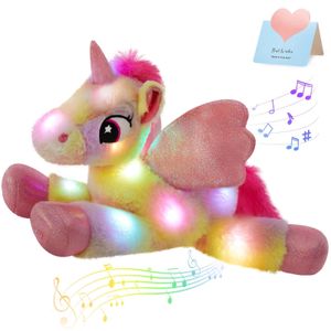 Peluş Bebekler 48cm Gökkuşağı Led oyuncaklar müzikal atma yastıkları tek boynuzlu at ninni yumuşak doldurulmuş hayvanlar çocuklar için doğum günü hediyesi kızlar aydınlık oyuncak 230802