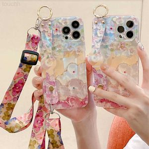 Casos de telefone celular Flower Diamond Wrist Strap Case para Samsung Galaxy S22 Ultra S21FE S20FE A73 A53 A52 A33 A32 5G A23 A22 A13 A12 Lanyard Cover L230731