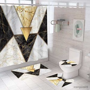 Carpets Marble Luxury Shower Curtain Set with Non Slip Rug Bath Mat Carpet Modern Bathroom Curtains Toilet Lid Cover Home Decoration R230802