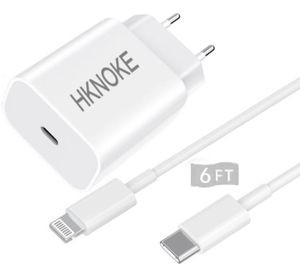 HKNOKE hochwertiges 20-W-USB-C-Schnellladegerät mit 1,8 m langem USB-C-Kabel, Typ-C-Netzteil für iPhone 13/13Mini/Pro/13 Pro Max/12/12 Mini/12 Pro/AirPods