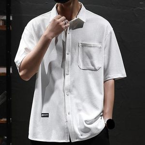 Camisetas masculinas Tissue Tissue Manga curta com botões Vestido casual para sair Tops Vestuário longo