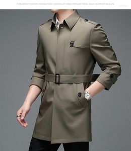 Erkek trençkotları 2023 Bahar Sonbahar Erkekler Uzun Düz Renk Üstün Kalite Düğmeleri Erkek Moda Dış Giyim Ceketleri Windbreaker
