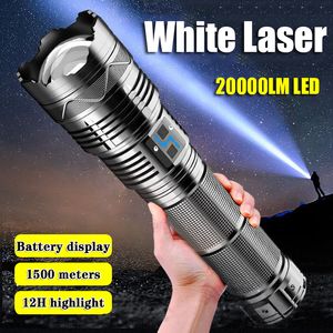 Flashlights Torches Powerful LED Flashlight Super Bright Spotlight Long Range Zoomable Emergency Torch Outdoor Tactical Power Display 230801