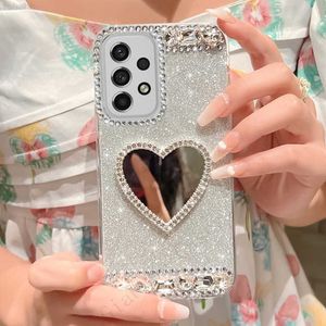 Obudowy telefonu komórkowego 3D Bling Diamond Crystal Heart Mirror Telefon dla Samsung Galaxy S23 Ultra S22 Plus S21 A51 A71 A53 5G A52 S A14 A34 A54 A23 L230731