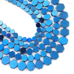 Beads 4/6/8MM Blue Flat Hexagon Hematite Natural Stone Spacer Loose For Jewelry Making Diy Hand-Made Bracelets Necklace Findings