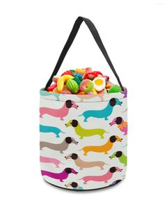 Förvaringspåsar Dachshund Catoon Dog Kawaii Basket Candy Bucket Portable Home Bag Hamper For Kids Toys Party Decoration Supplies