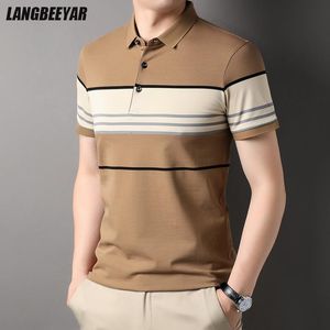 Herrpolos toppklass Yarndyed Process Cotton Fashions Summer Polo Shirt For Men lyxmärke Kort ärm Casual Tops Men Clothing 230801