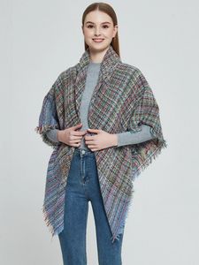 Halsdukar 2023 kvinnor fyrkantig halsduk huvudduk vinter dam retro preppy rutig varm halsve pashmina mujer foulard bufanda wrap sjal boho