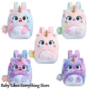 Backpacks Children Cartoon Backpack Soft Kawaii Kitten Unicorn Plush Piękna moda fur