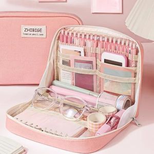 Pencil Bags Pink Large Capacity Bag Aesthetic Stationery Box Multilayers Pen Case Zipper Pouch School Supplies 230802