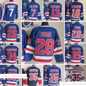 1926-1999 Movie Retro CCM Hockey Jersey Embroidery 35 Mike Richter 7 Rod Gilbert 13 Sergei Nemchinov 18 Walt Tkaczuk 26 Joe Kocur 28 Tie Domi Vintage Jerseys