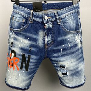 Herren-Jeans, bedruckte fünfteilige Hose, schmal geschnittene Baumwoll-Stretch-Shorts, europäische und amerikanische Herrenbekleidung, Wasserzeichen-Denim