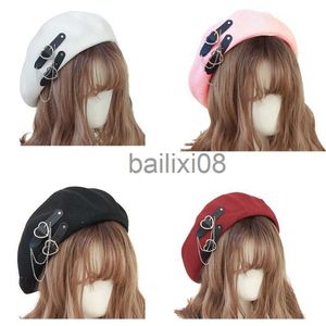 Stingy Brim Hats Lolita Girls Heart Buckle Beanie Jk Hat Sweet Cool Hair Cessories Fashion Basker Backeable Preppy Style Lolita Hat J230802