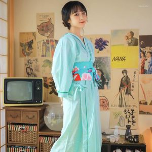 エスニック服日本風の着物ゆけベルト女性スパコットンホームサービスバスローブナイトガウンスカイブルー