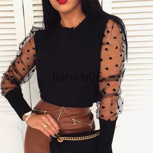 Blusas Femininas Camisas Tops e Blusas Femininas Malha Puff Manga Longa Solta Camisa OL Elegante Dames Polka Dot blusa feminina Streetwear J230802