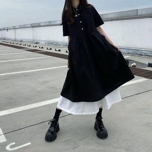 Party Dresses Fashion Button Shirt For Women Big Size Draw String Black White Korean Vintage High Waist Summer Maxi Dress Vestido