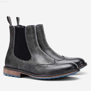 Botlar Hecrafted 39 ~ 48 Brogue Chelsea Boots Rahat Marka Moda 2023 Bot Deri #AL665 L230802