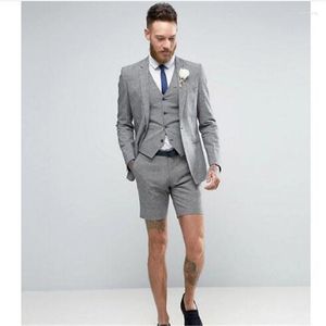 Mens Suits Light Grey Shorts Summer Elegant Suit (Jacket Pants Vest) Casual Groom Tuxedo Beach Wedding Man Blazer 5LMR