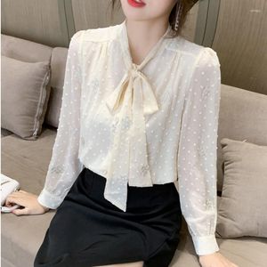 Women's Blouses Luxury Women Chiffon Lace Tops Long Sleeved Shirt Womens Shirts Casual Clothes Clothing Korea Woman Blouse