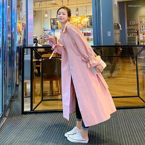 Women's Trench Coats Superaen Women Pink Windbreaker Long Style 2023 Korean Spring and Autumn Płaszcz