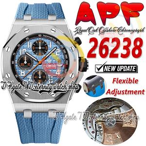 APF APSF26238 A3126 Chronograph Automatic Mens Watch Steel Case Blue Texturet Dial Black Subdial Rubber Super Edition Sport Watch State Exclusive Technology