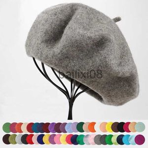 Cappelli a tesa avara Donna Ragazze Inverno Semplice Berretto di lana caldo Berretto artista francese Berretto Cappello Tinta unita Kawaii Flat Top Caps Berretto caldo per donna J230802