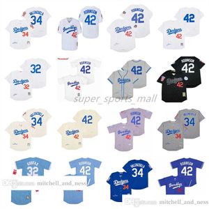 Vintage Movie Movie Baseball Wears Jersey 34 Fernando Valenzuela 1981 42 Jackie Robinson 1955 32 Sandy Koufax 1955 Men Women Youth Size S-XXXL