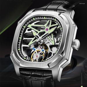 Zegarek na rękę Aesop Realne koła zamachowe Tourbillon Mechaniczne zegarki dla mężczyzn Sappire Luminous Szkielet pusty Tonneau Male Clock Relogio Masculino