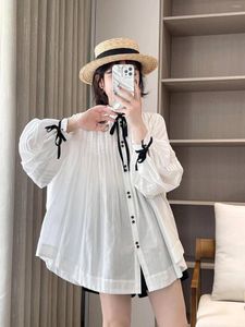 Blusas femininas francesa elegante camisa branca manga lanterna top