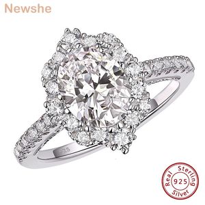 Alianças de casamento she Floral Halo 2 7Ct corte oval AAAAA zircônia cúbica prata esterlina 925 genuína noivado joias de luxo para mulheres 230802