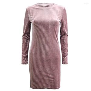 Casual Kleider Frauen Winter Herbst Langarm Samt Bodycon Mini Kleid Gerippte Gestreifte Glitter Pailletten Einfarbig Stretch Nacht Party U4LF