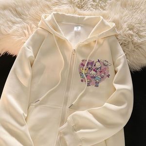 Kvinnors hoodies tröjor söta kappa Autumnwinter hoodie plysch förtjockad blixtlås topp cardigan 2023 gentle hooded tröja y2k goth kläder 230802