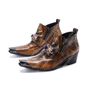 Christia Bella moda brązowa oryginalna skórzana mężczyźni buty kostki Zwiększ wysokość sukienki kowbojskie krótkie buty męskie buty