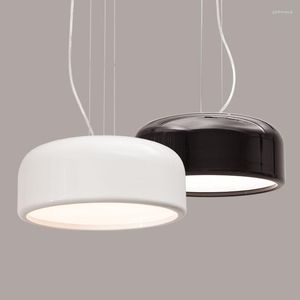 Lampade a sospensione Lampada moderna con paralume in alluminio Dia35 / 48 / 60cm Droplight rotondo bianco nero per soggiorno sala da pranzo