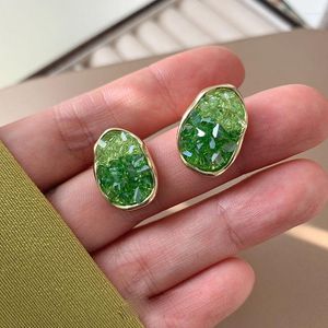 Stud Earrings Green Gradient Crystal For Women 2023 Trend Korean Spring Luxury Irregular Zircon Geometric Jewelry