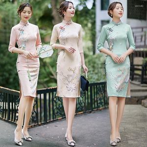 Ethnic Clothing Mid-length Three-quarter Sleeve Daily Cheongsam 2023 Spring Summer Improved Young Chinese Style Traditional Dress Qipao