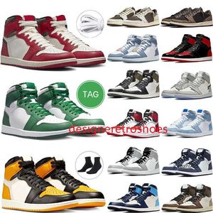 2024 Jumpman 1 Scarpe da basket OG High 1S UNC Pelle verniciata Hyper Royal Mocha Omaggio a University Blue Sport Designer Sneakers Scarpe da ginnastica 36-47