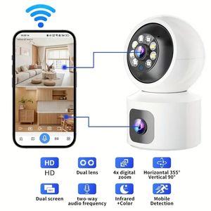 1pc Dual Lens WiFi Camera, Dual Screen Baby Monitor, Auto Tracking Ai Human Detection, 4X Zomm, Indoor Home Security CCTV Video Surveillance, Indoor Nanny Cam