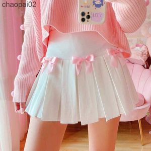 Dresses Autumn Kawaii Bow Pleated Mini Skirt Women Korean Fashion School Girls Uniform High Waist Skater Tennis Flare White Short Skirts