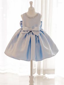 Girl Dresses Blue Flower Wedding Dress Children's Fashionable Princess Girl's Birthday Poncho Host Piano Performance