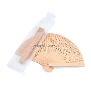 Greeting Cards 50Pcs Personalized Engraved Wood Folding Hand Fan Wedding Personality Fans Birthday Customized Decor Gifts For Guest Dhuh1